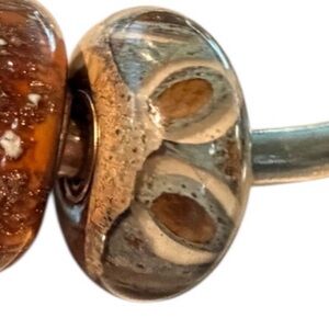 Trollbeads Fossil Glass Bead Earthy Organic Cells Brown Gray LAA 925